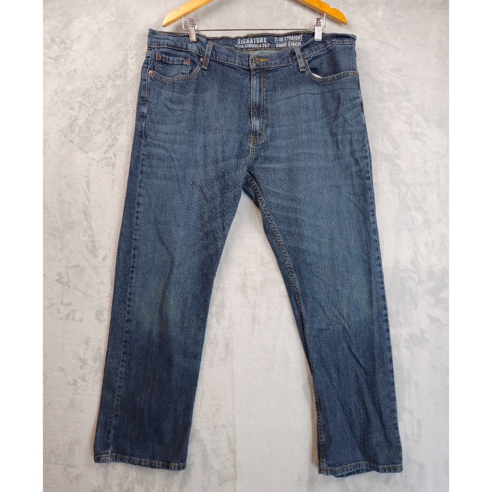 Levis Jeans Mens 41x30.5 Blue Medium Wash Denim Slim Straight Stretch